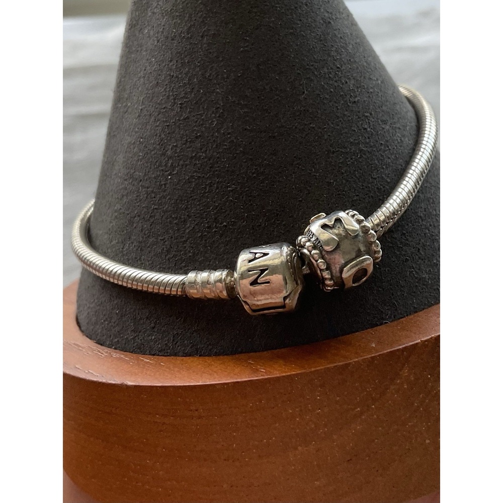 Pandora ALE 925 Sterling Silver Snake Chain Bracelet With MOM Charm
